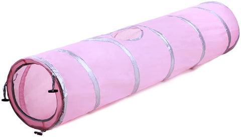 Nakura - Foldable Cat Tunnel With Two Hanging Toys - Pink