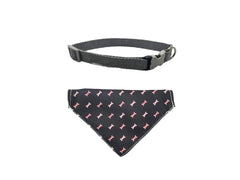 Pet Bandana With Collar - Black With Bones