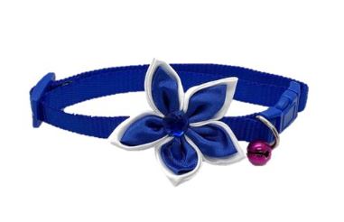 Nakura - Adjustable Cat Or Dog Collar With A Flower And Bel - Red And Blue