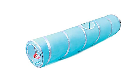 Nakura - Foldable Cat Tunnel With Two Hanging Toys - Blue