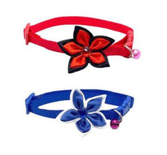 Nakura - Adjustable Cat Or Dog Collar With A Flower And Bel - Red And Blue