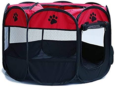 Nakura Collapsible Pet Pen With Carrying Bag - Red - Small